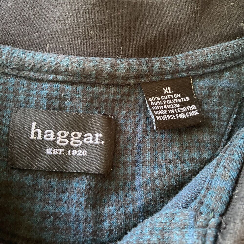 Haggar Shirt Sz XL Long Sleeve Polo Teal Black Collared Casual Autumn Comfy Mens - Picture 4 of 8